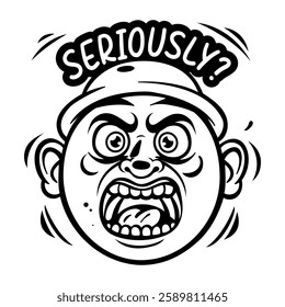 A glyph sticker of angry man asking seriously