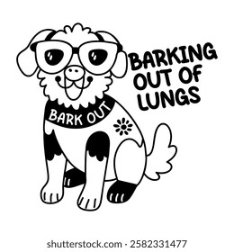 A glyph sticker of a barking dog with funny sarcastic typography 