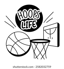 A glyph sticker of basketball court with hoops life slang 
