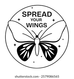 A glyph sticker of butterfly wings with positive quote 