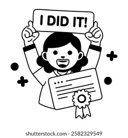 A glyph sticker of a certified student with i did it typography 