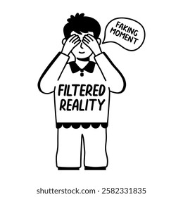 A glyph sticker of a character covering eyes with faking moment typography