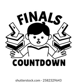 A glyph sticker of a character with finals countdown typography 