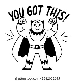 A glyph sticker of a character with “you got this” typography
