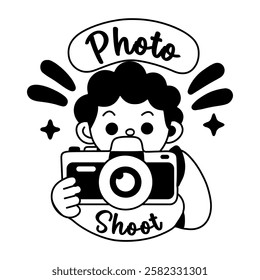 A glyph sticker of a character holding a camera with photoshoot typography 