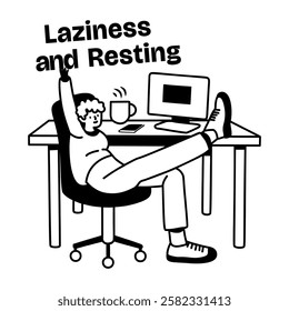 A glyph sticker of a character with laziness and resting typography 