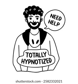 A glyph sticker of a character with need help typography 