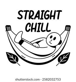A glyph sticker of a character resting in a hammock with straight chill typography
