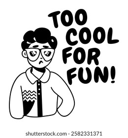 A glyph sticker of a character wearing sunglasses with cool fun typography 