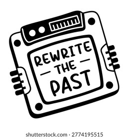 A glyph sticker of a chip with rewrite the past typography
