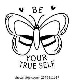 A glyph sticker featuring butterfly wings with the text be your true self