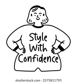 A glyph sticker featuring a confident woman with the text style with confidence