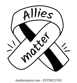 A glyph sticker featuring a ribbon with the text allies matter 