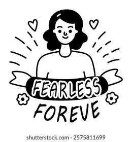 A glyph sticker featuring a woman with the text fearless forever