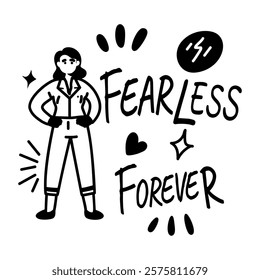 A glyph sticker of feminist with text fearless forever 