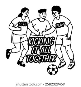 A glyph sticker of friends playing football together 