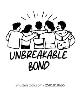 Glyph sticker of friends standing together with unbreakable bond typography 