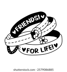 A glyph sticker of friendship bracelets with the words friends and for life on them