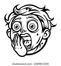 A glyph sticker of a frightened boy with shocking face 
