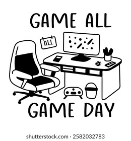 A glyph sticker of gaming system with game day typography
