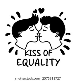 glyph sticker of gay couple with text kiss of equality 