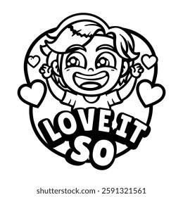 A glyph sticker of a happy character with love it typography