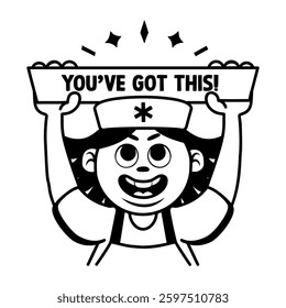 A glyph sticker of happy nurse with you have got this typography 