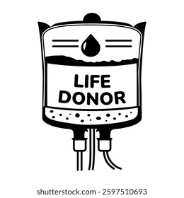 A glyph sticker of iv drip written life donor 