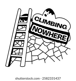 A glyph sticker of a ladder with climbing nowhere typography