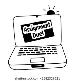 A glyph sticker of a laptop written assignment due on its screen 