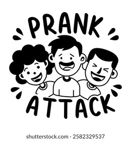 A glyph sticker of laughing characters with prank attack typography 