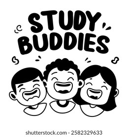 A glyph sticker of laughing characters with study buddies typography 