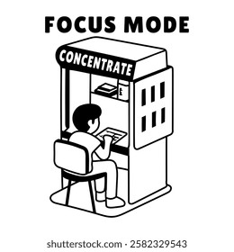 A glyph sticker of a learning student with focus mode typography 