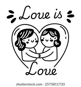 glyph sticker of lesbian couple with text love is love 