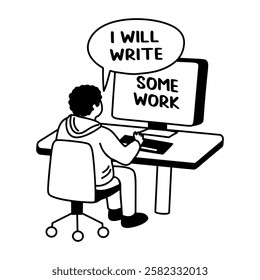 A glyph sticker of man typing some work on a computer 