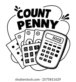 A glyph sticker of money calculator with text count penny 