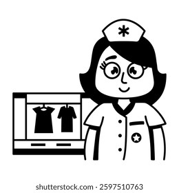 A glyph sticker of a nurse with shift starter typography 