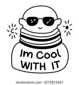 glyph sticker of person wearing rainbow scarf and sunglasses with text im cool with it