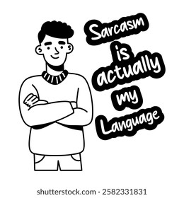 A glyph sticker of a sarcastic man with typography 