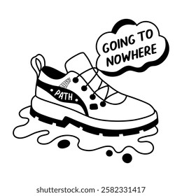 A glyph sticker of a shoe with going to nowhere typography