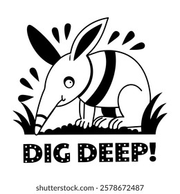 A glyph sticker showing aardvark with dig deep text

