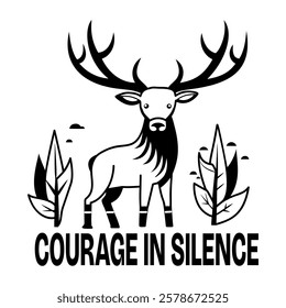 A glyph sticker showing stag with courage in silence text 

