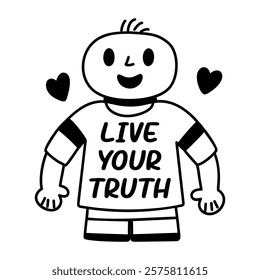 A glyph sticker of a smiling person wearing a shirt that says live your truth