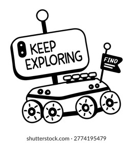 A glyph sticker of space rover with keep exploring typography 
