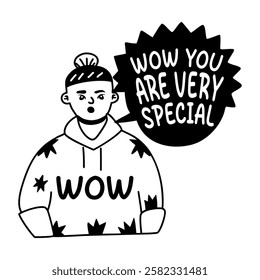 A glyph sticker of a special person with wow typography