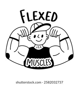 A glyph sticker of a strong man with flexed muscles typography 
