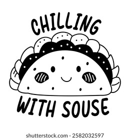 A glyph sticker of a taco with chilling with souse typography
