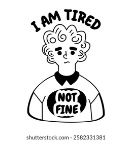 A glyph sticker of a tired man with not fine typography 