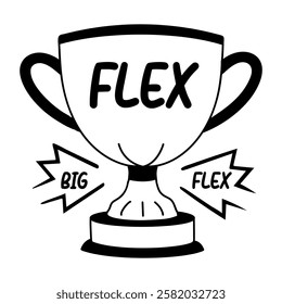 A glyph sticker of a trophy with big flex typography
