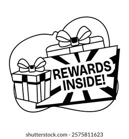 A glyph sticker with two gift boxes with text rewards inside 